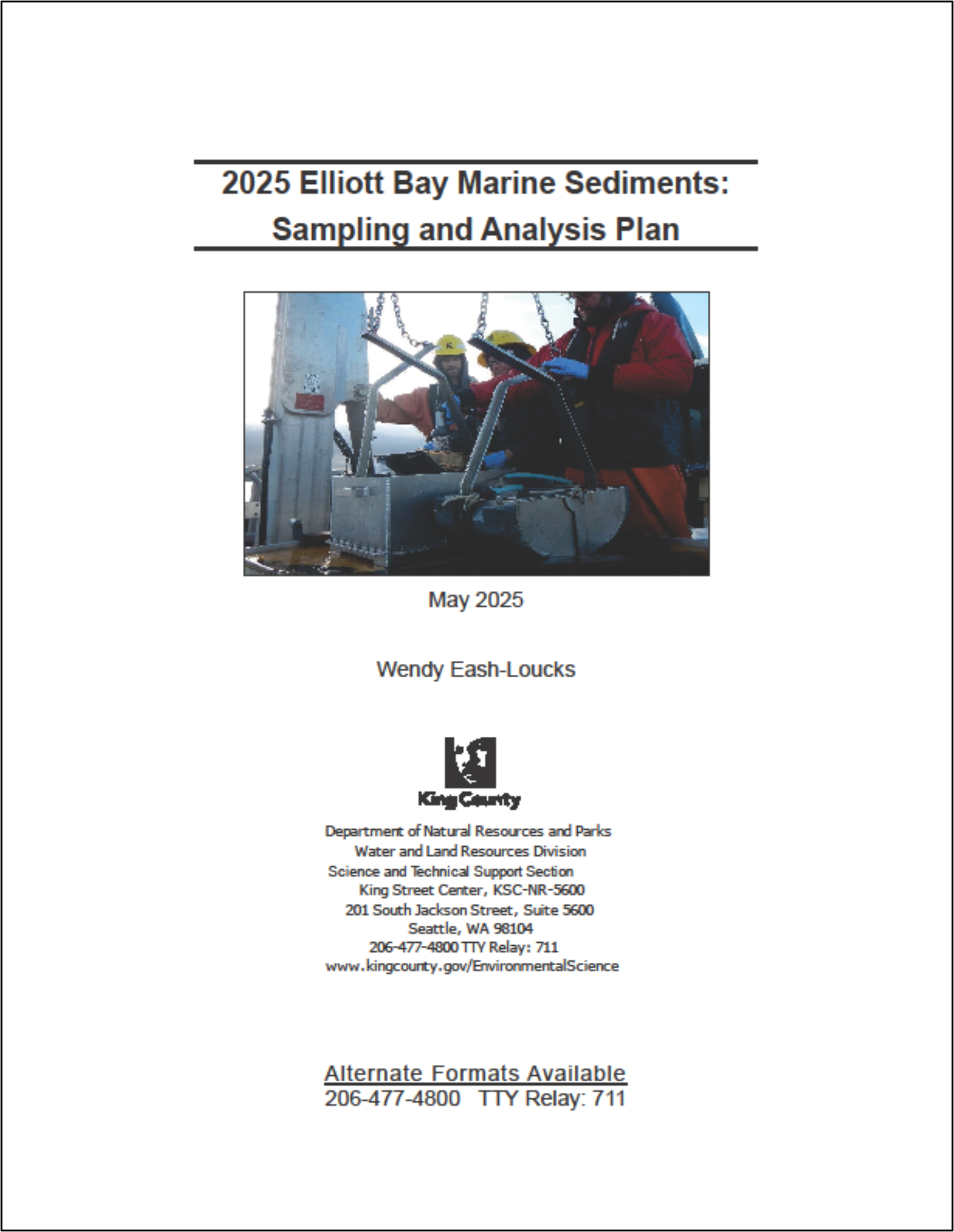 Cover of 2025 Elliott Bay Marine Sediments Sampling and Analysis Plans